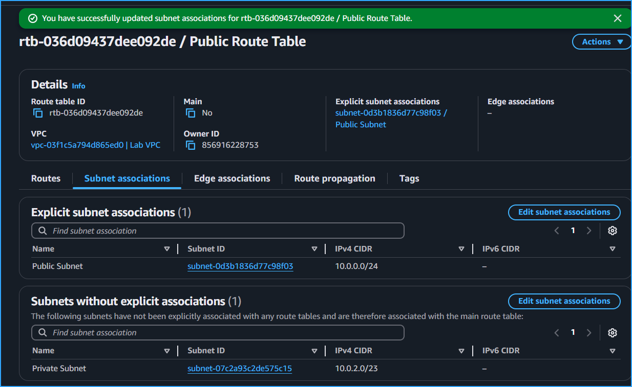 Associated Public Route Table With Public Subnet