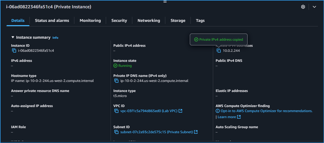 Created Private Instance To SSH Into From Bastion Server Instance Which Is In Public Subnet