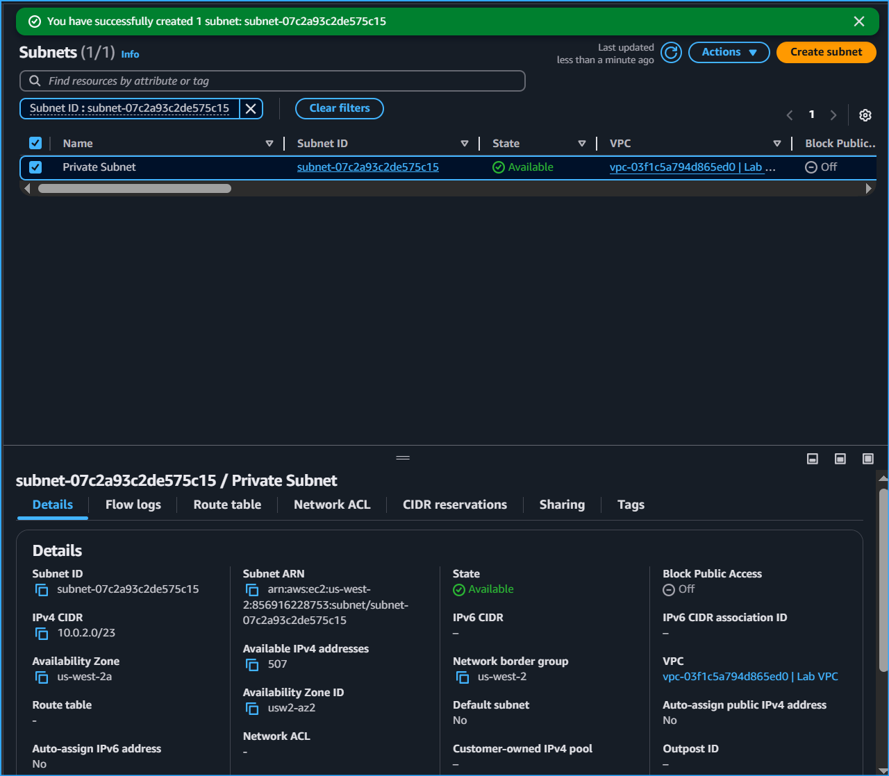 Created Private Subnet Where Most Resources Will Exist Hence Why The CIDR Block Is Bigger