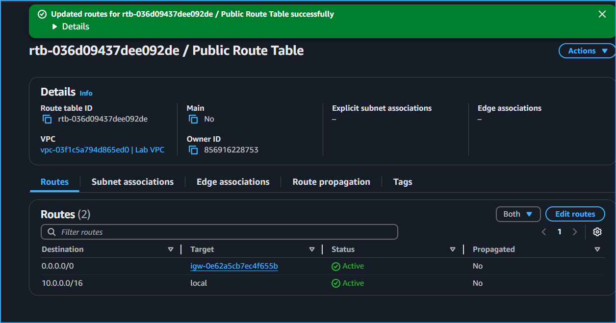 Created Public Route Table Added Route To Direct Traffic To IGW