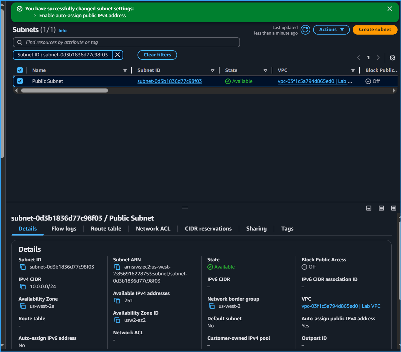 Created Public Subnet Enabled Auto Assign IPv4 But Not Yet Public Needs IGW