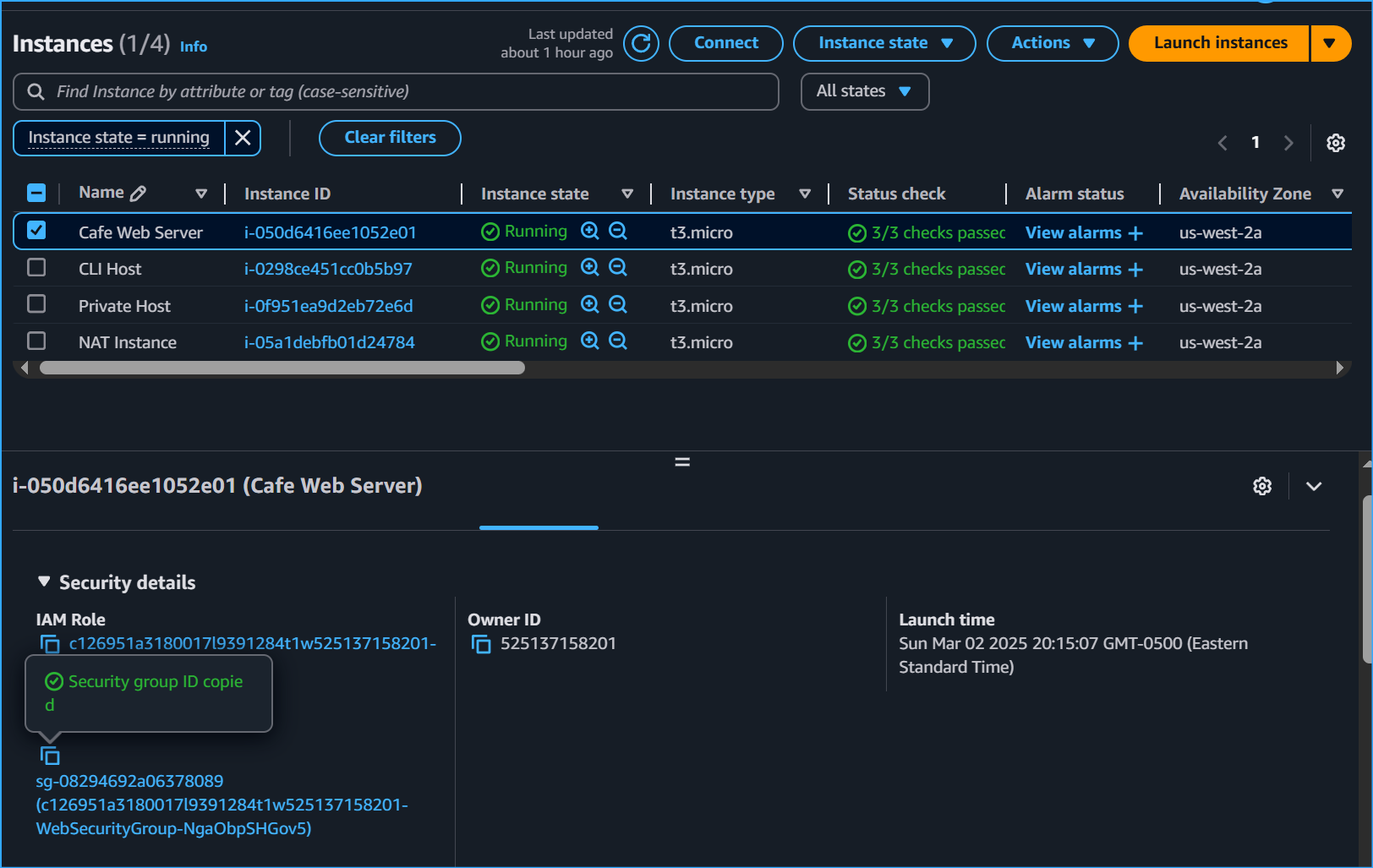 Security group ID of web server