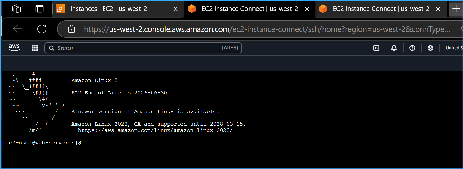 EC2 instance connection successful