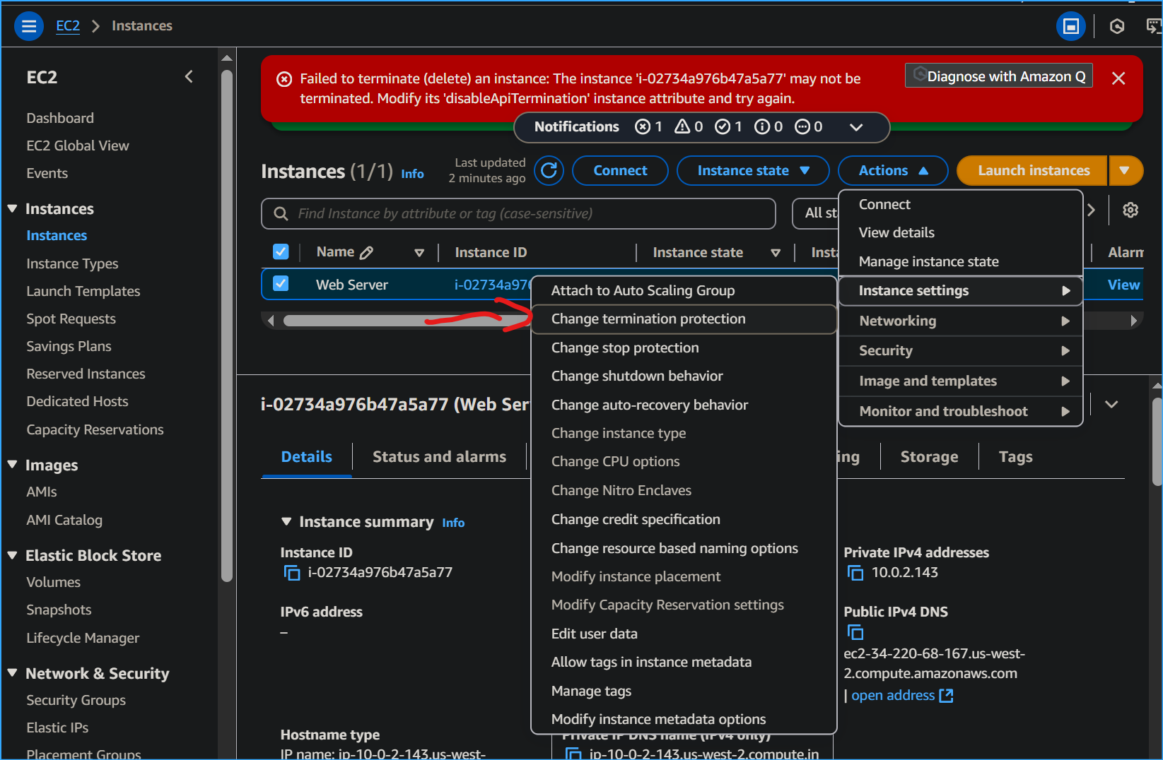 Changing termination protection