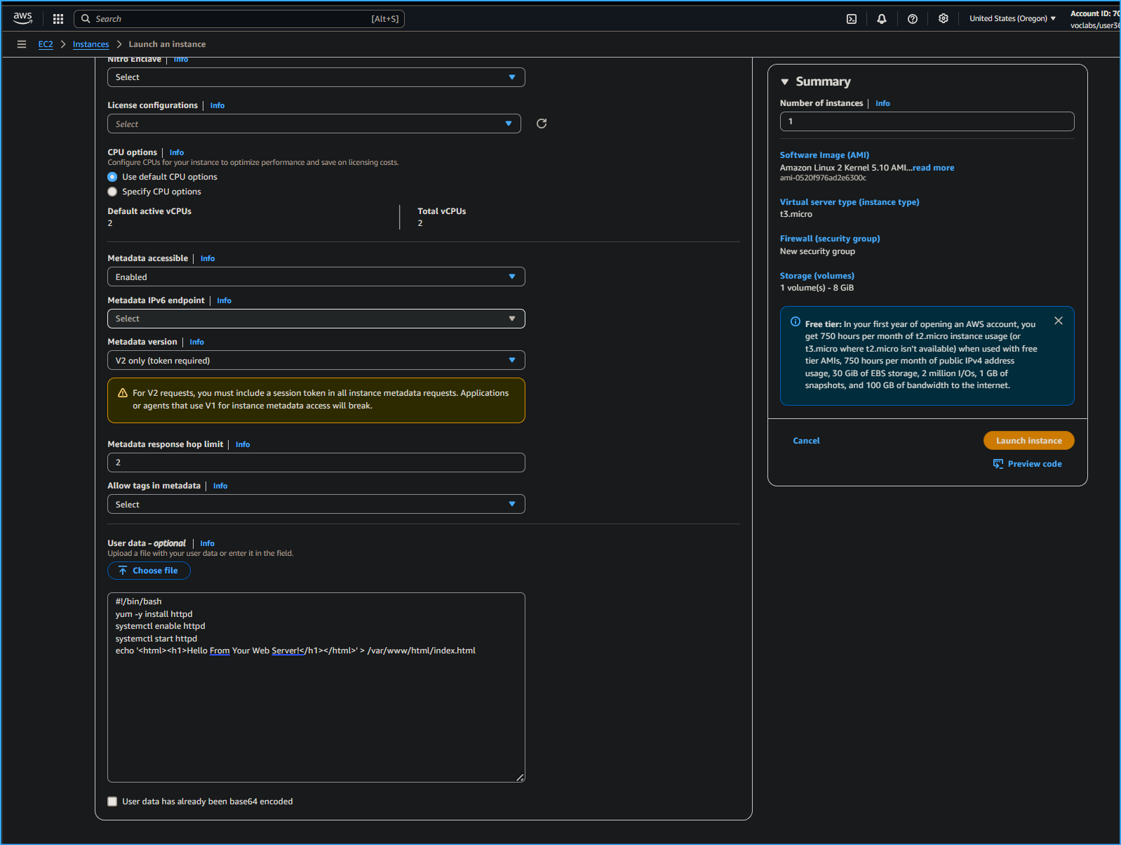 Launch an instance five