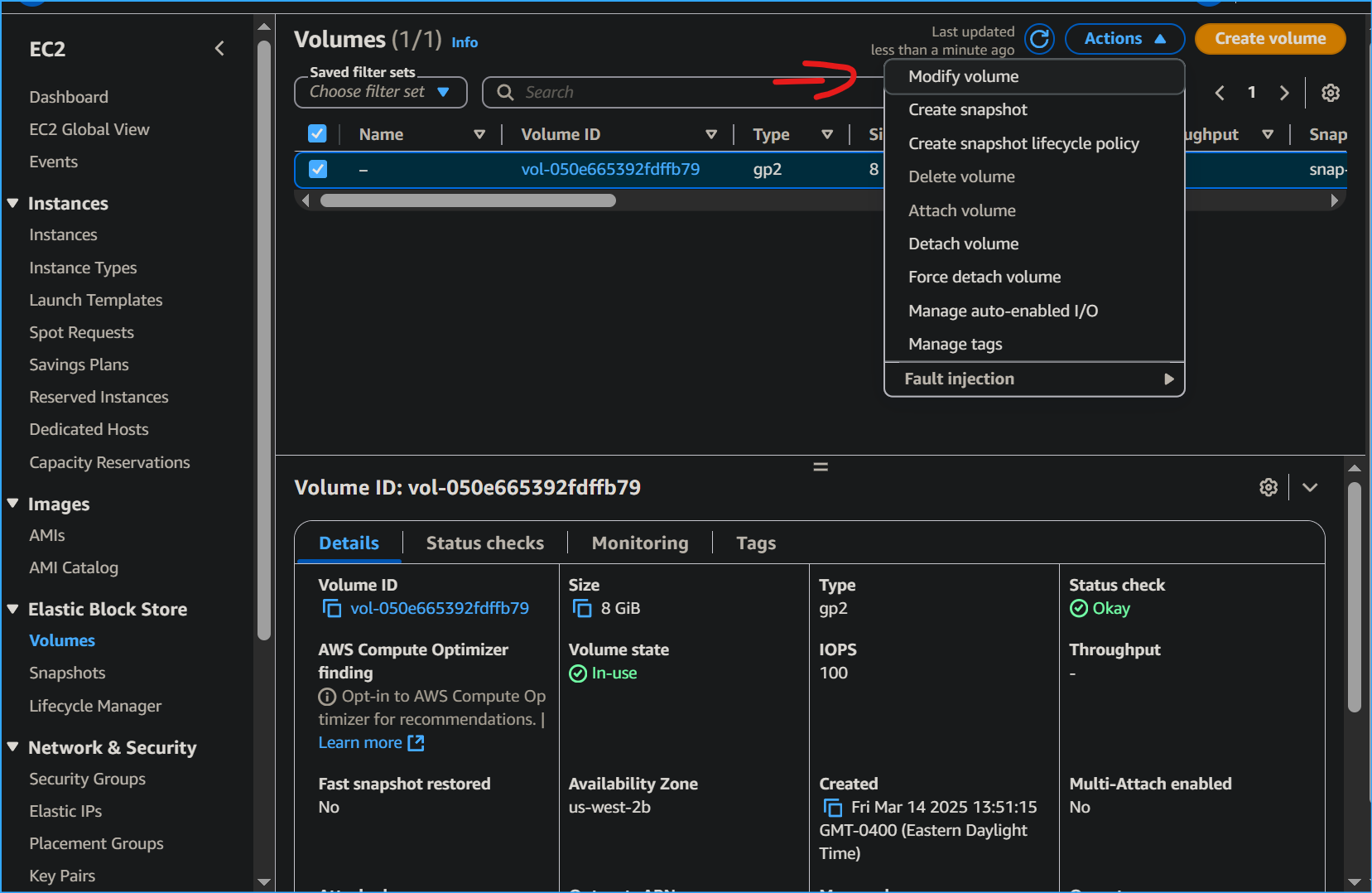 Modifying ebs volume