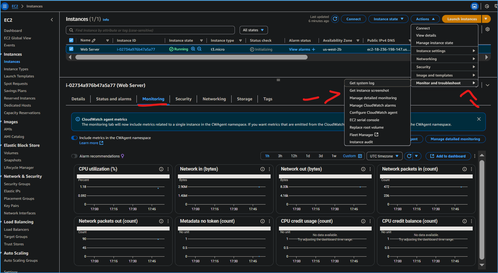 Selecting monitor and troubleshoot get instance screenshot