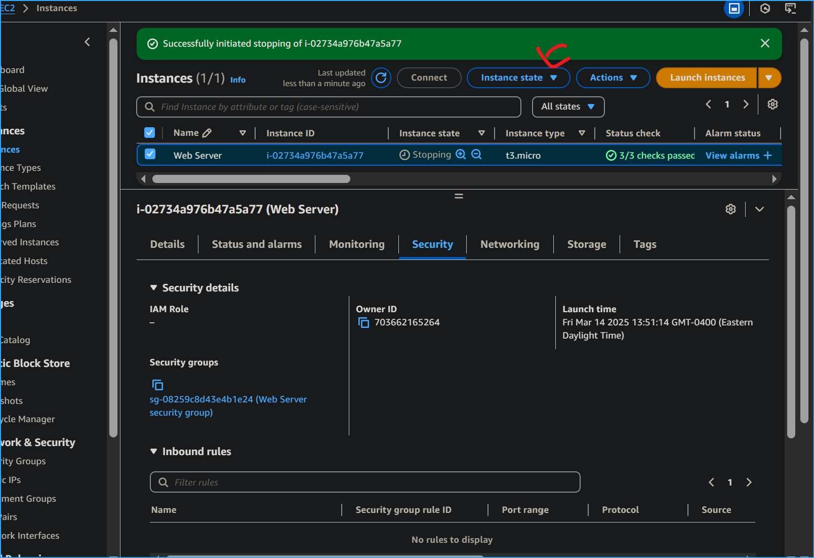 Stopped instance here