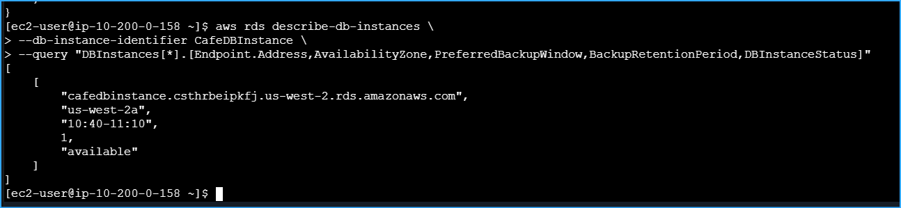 Checkstatus CMD For DB Endpoint Acquired