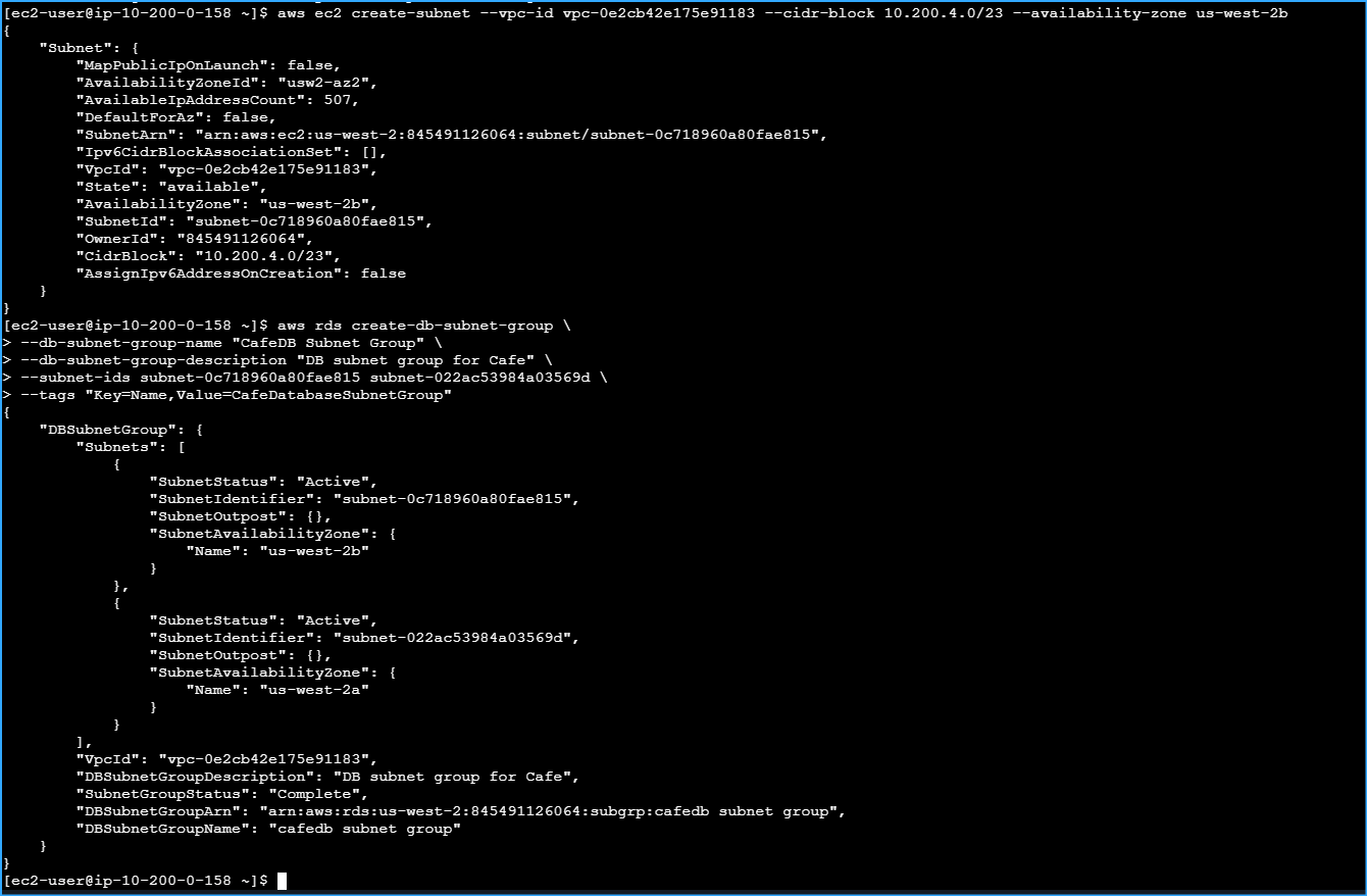 Created CafedbSubnetGroup With Valid CIDR Block Range Not Overlapping