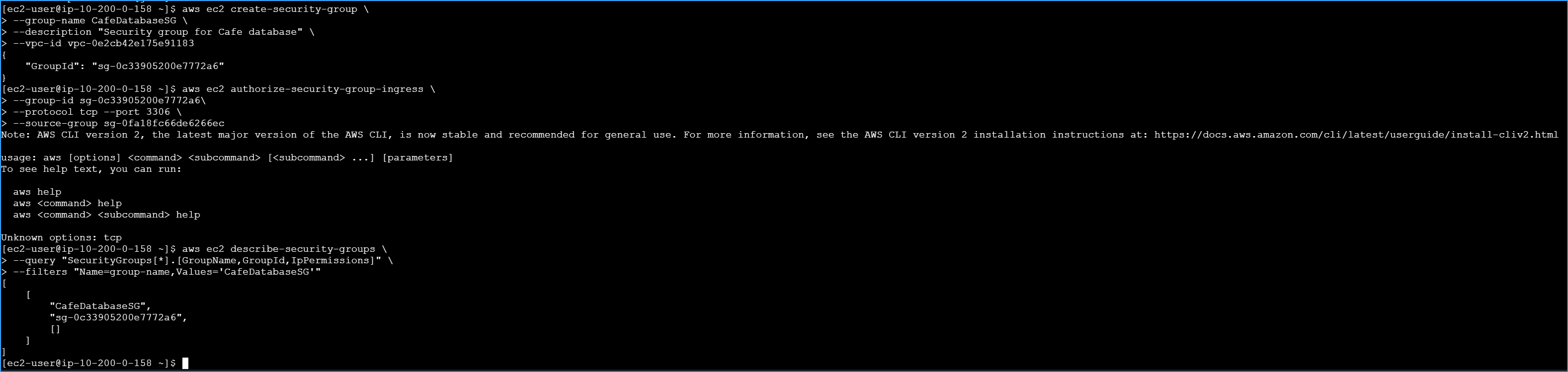 Created Security Groups And Rules Then Confirmed