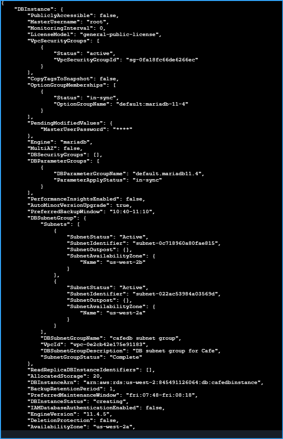 Output Of MariaDB Creation