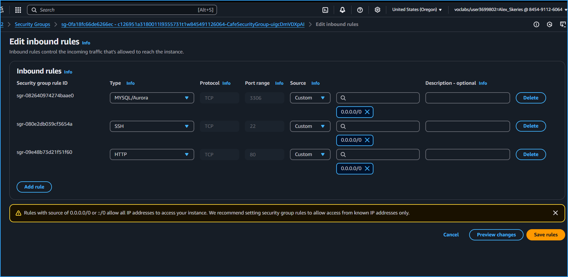 Troubleshooted Failed Connection Reason Being Port3306 Was Not Open On CafedbInstance