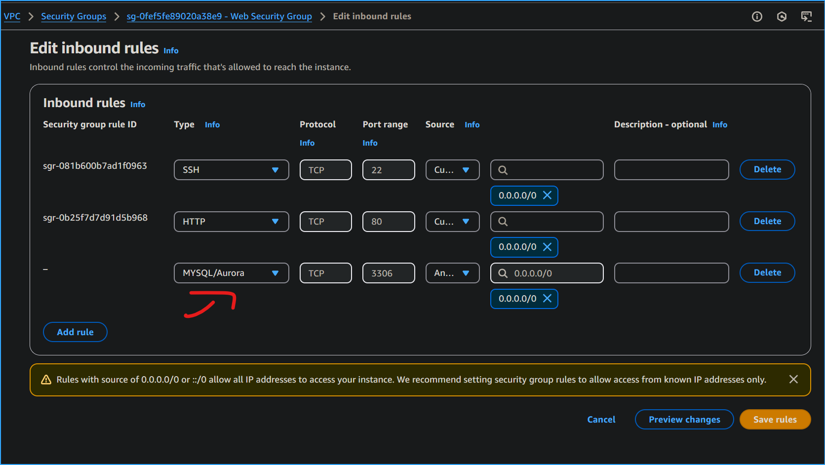 Added Rule to Web Security Group