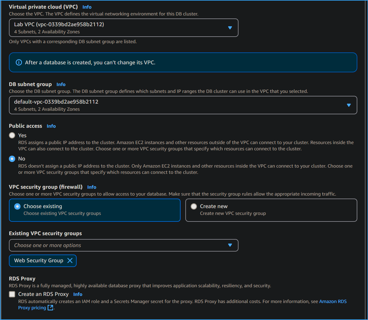 Configuring Aurora DB Five