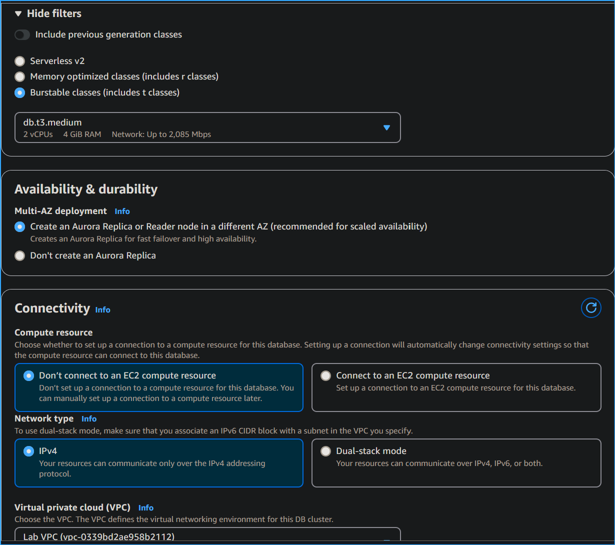 Configuring Aurora DB Four