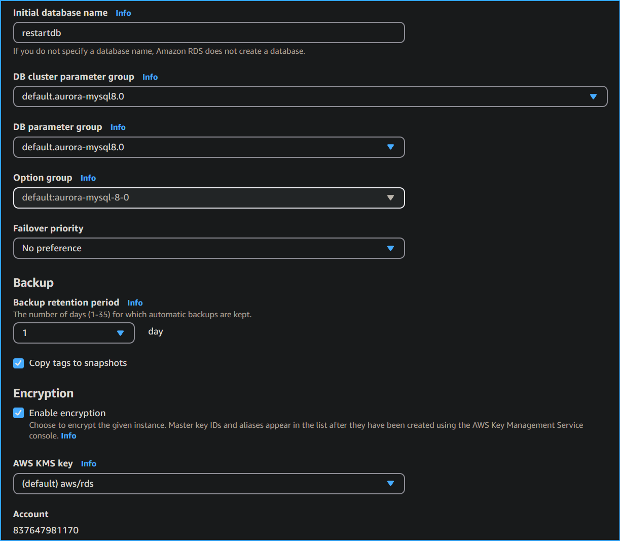 Configuring Aurora DB Nine