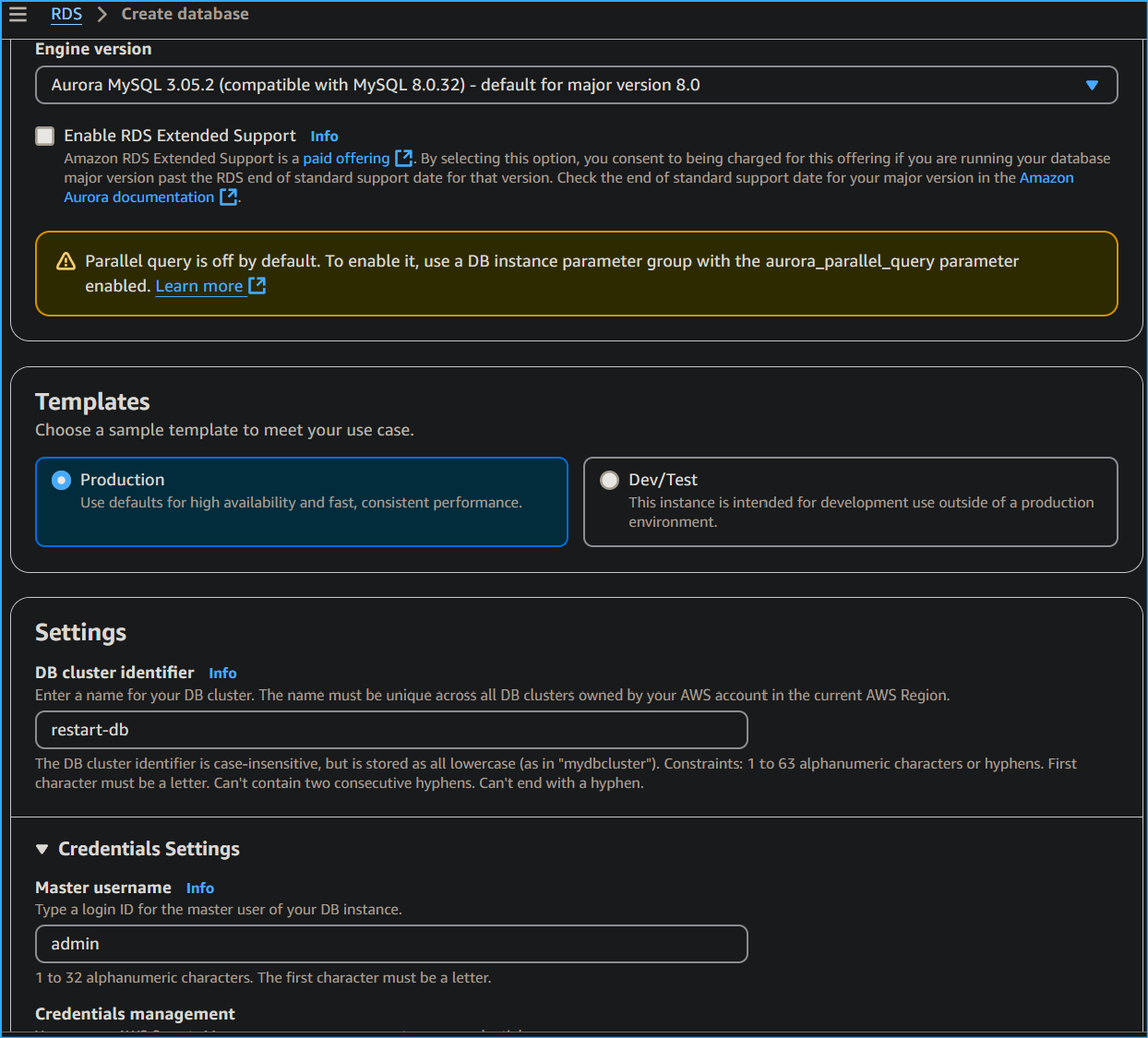 Configuring Aurora DB Two
