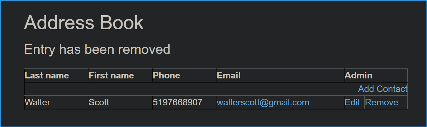 Contacts Removed Verifying Functionality