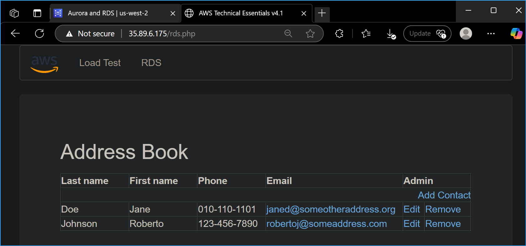 The Address Book Using RDS Database To Store Information