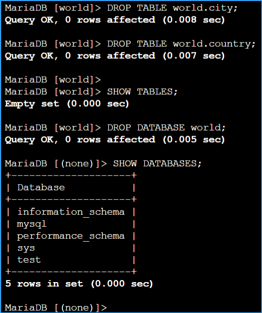 Dropped Or Deleted Tables Then Verified