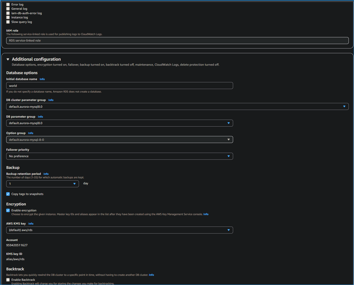 Configuring Aurora Database Five
