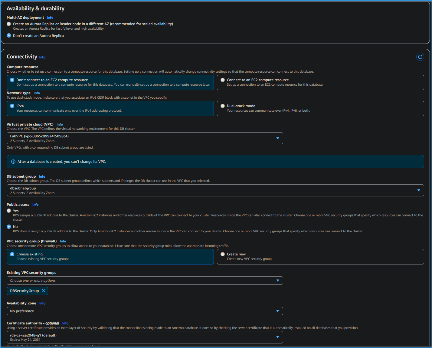Configuring Aurora Database Three