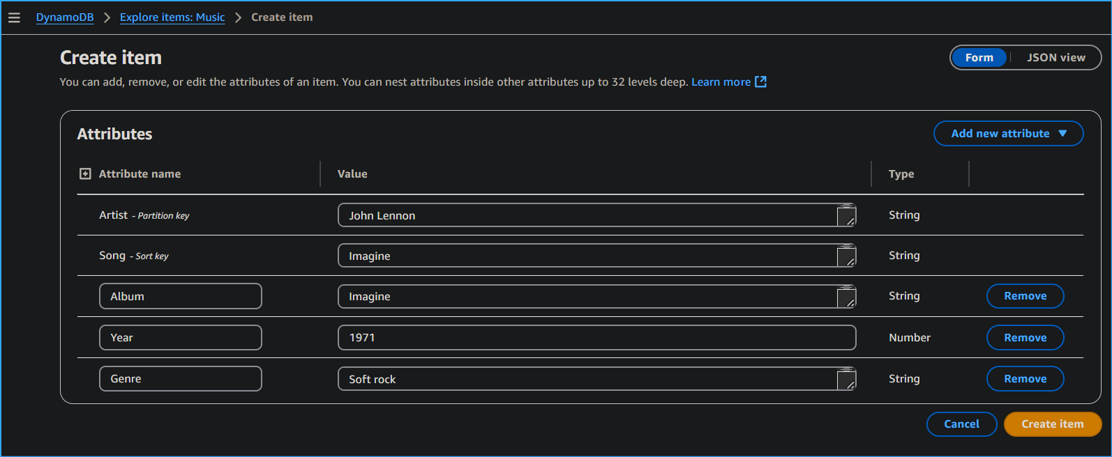 Creating Second Item