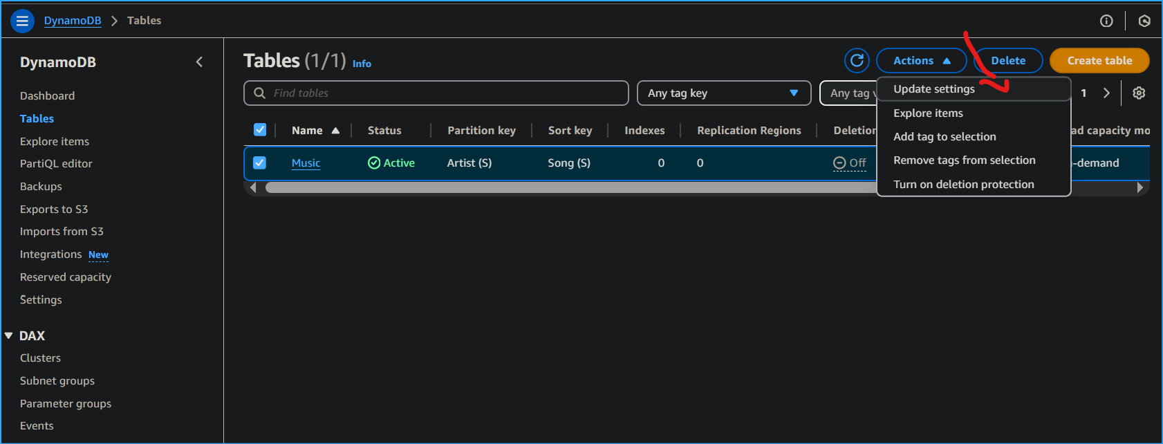 Update Settings in Tables