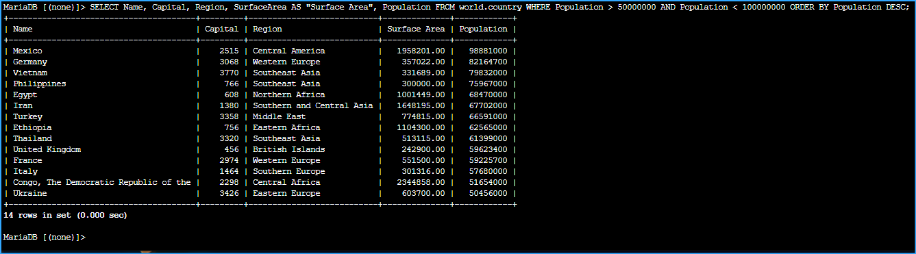 Added Conditions To Select And Where Lists Rows In Between Values