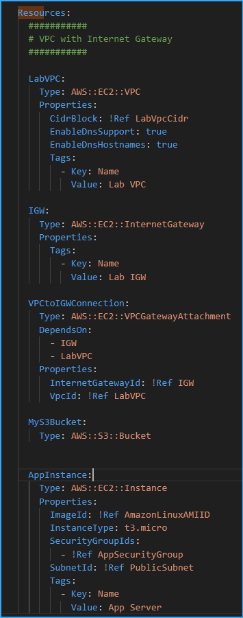 Added Instance to Resources Section of YAML Template
