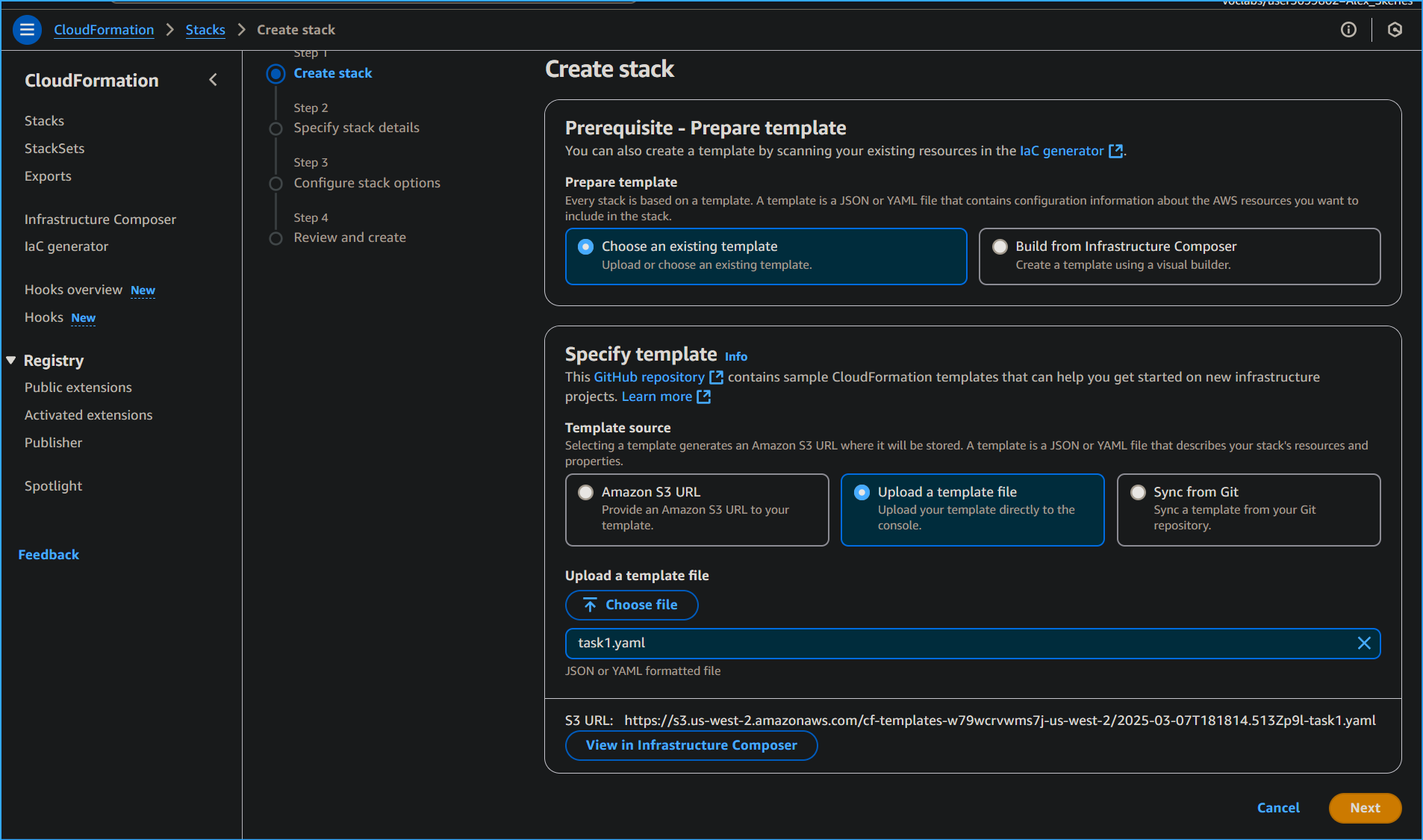 Creating Stack in AWS CloudFormation One