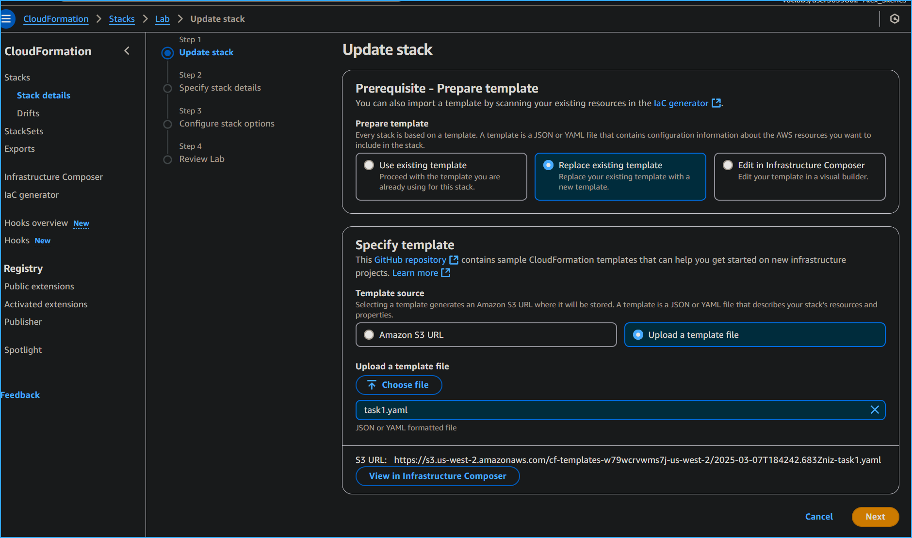 Updating Stack with Updated Replacement File