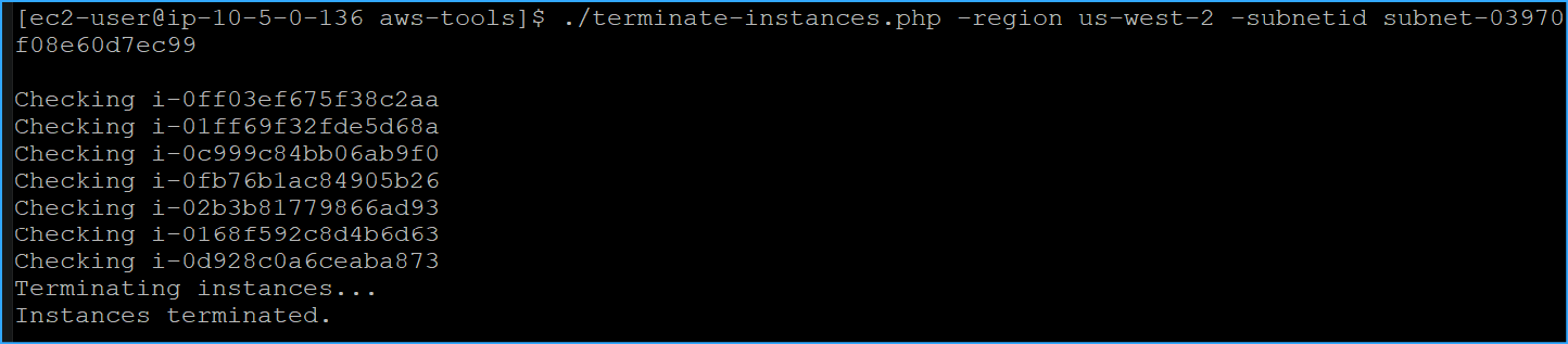 Lastly Ran Terminate Instance Script