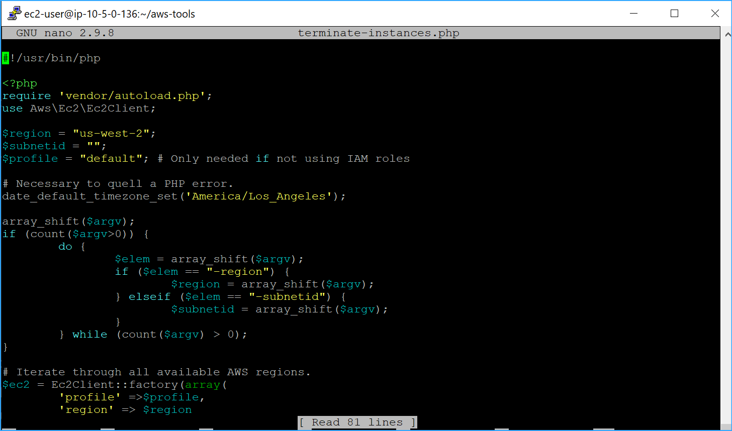 Terminate Instance PHP