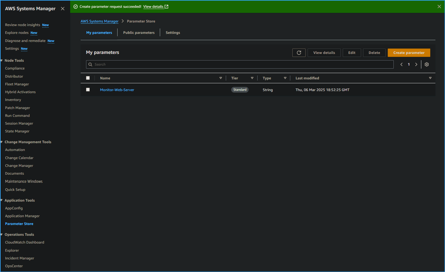 Create Parameter Succeeded