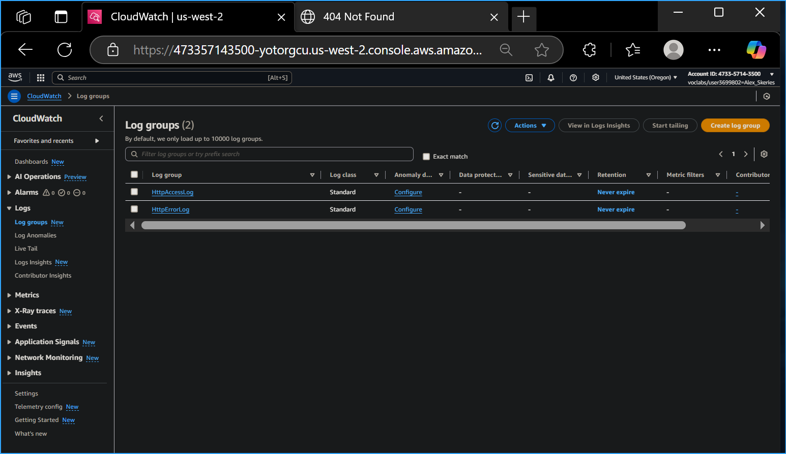 Log Groups Show Logs from Web Page in CloudWatch