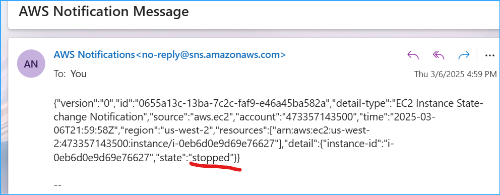 Received Email About Stopped Instance