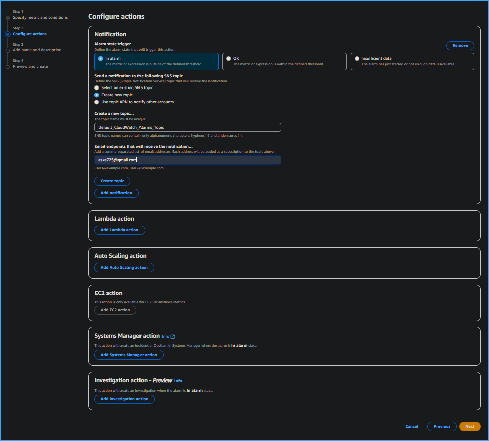 Setting Up Alarm Specifications Two