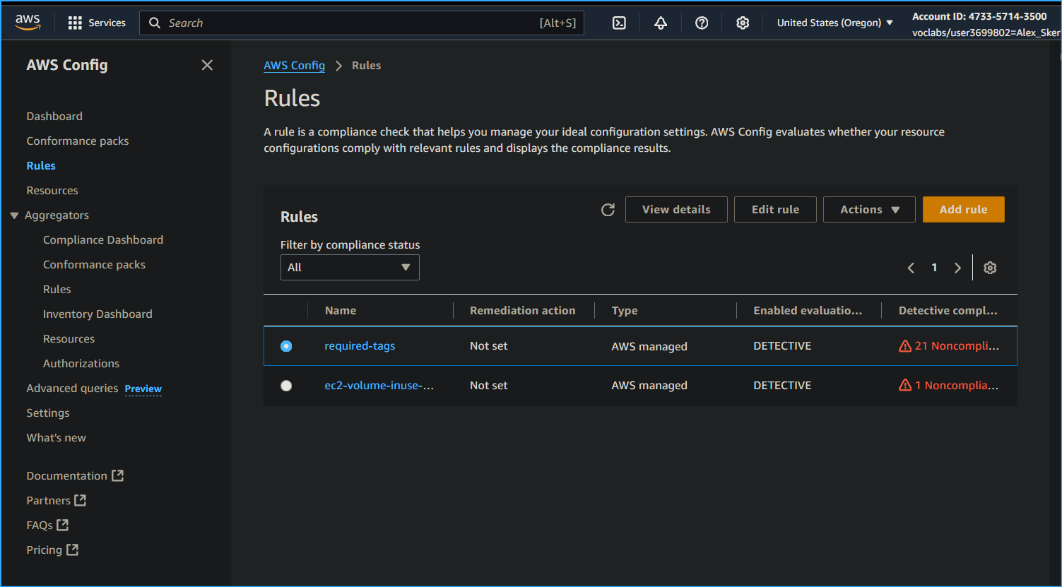Two Rules Were Created in the End in AWS Config