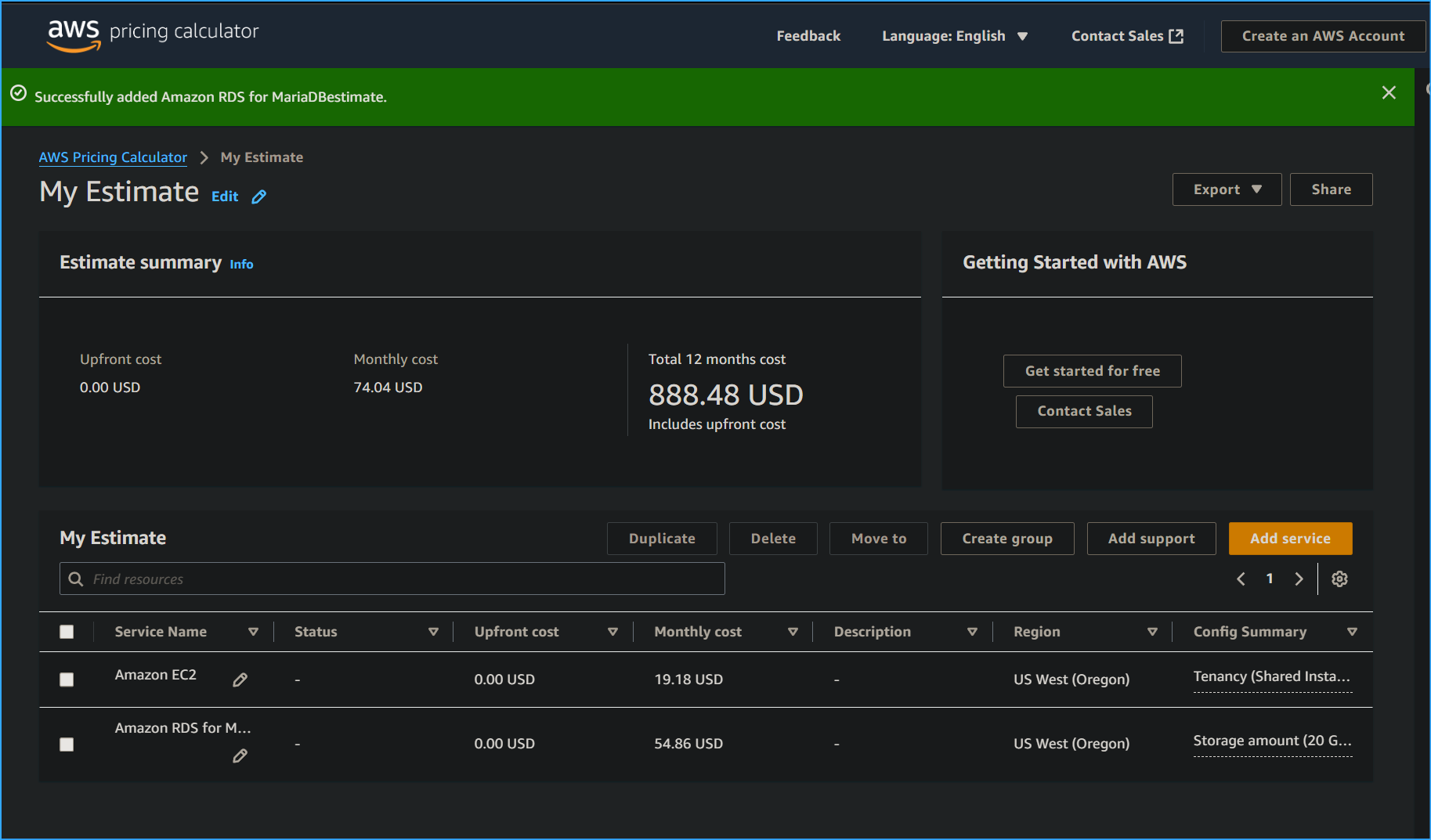 Estimated cost of before optimization topology