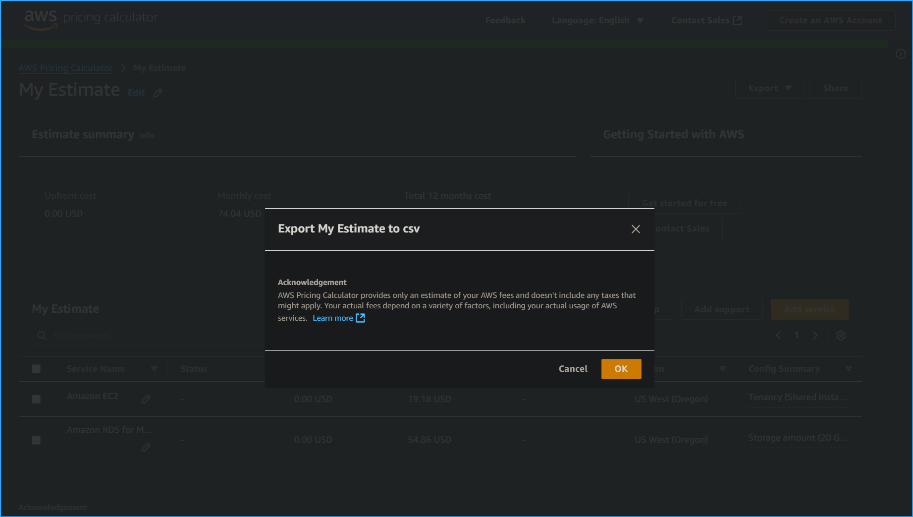 Exporting estimate to CSV
