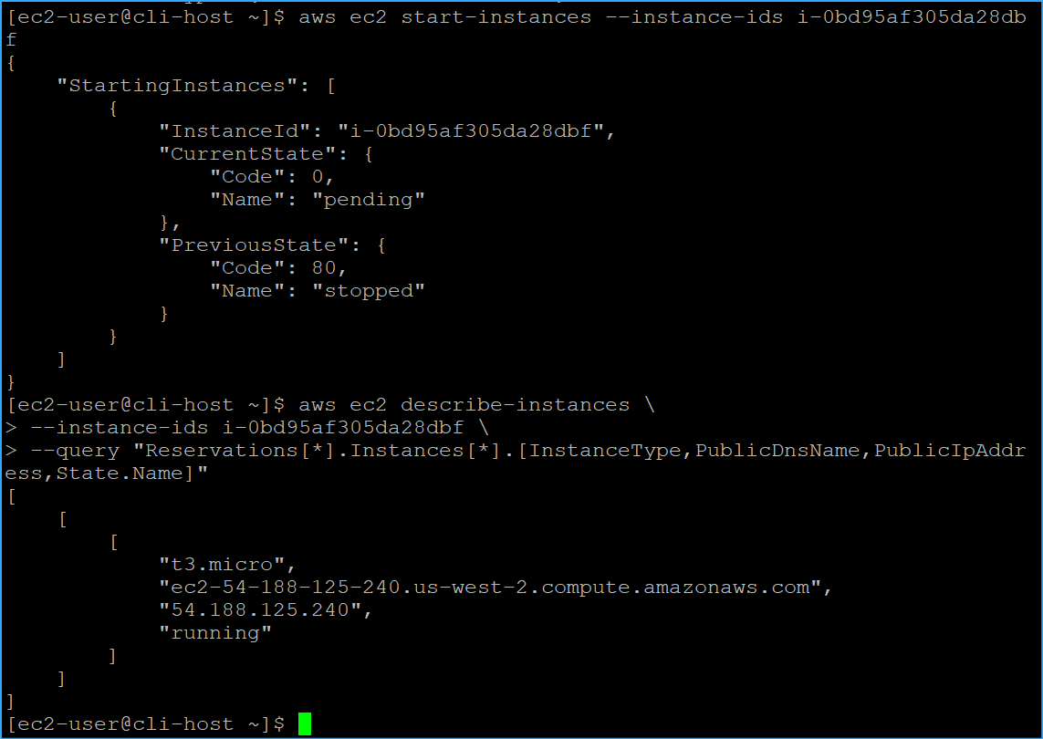 Started instance then checked state