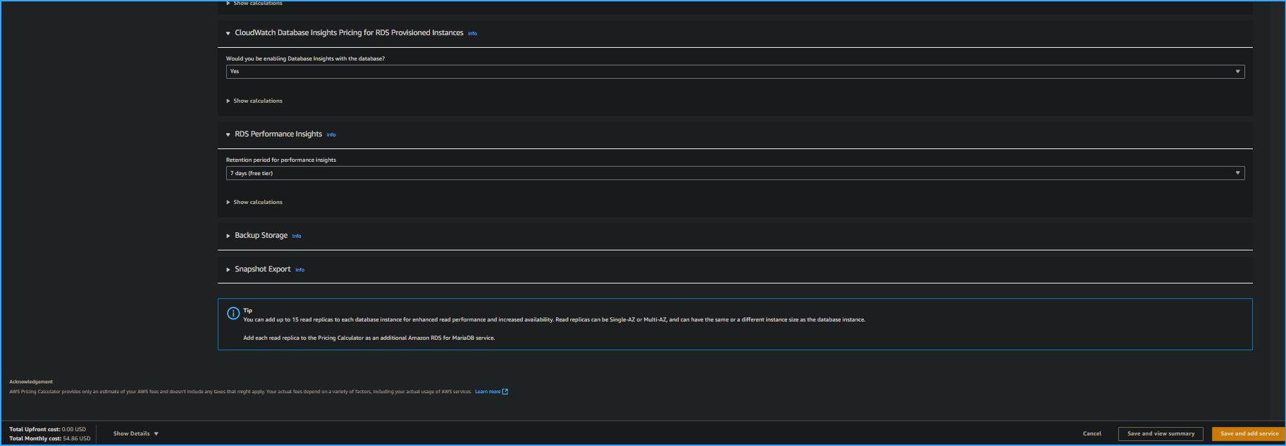 Using AWS pricing calculator four