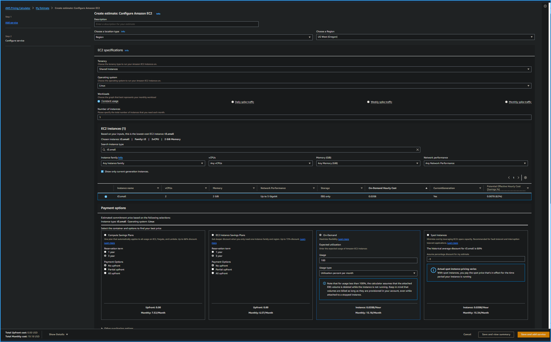 Using AWS pricing calculator one