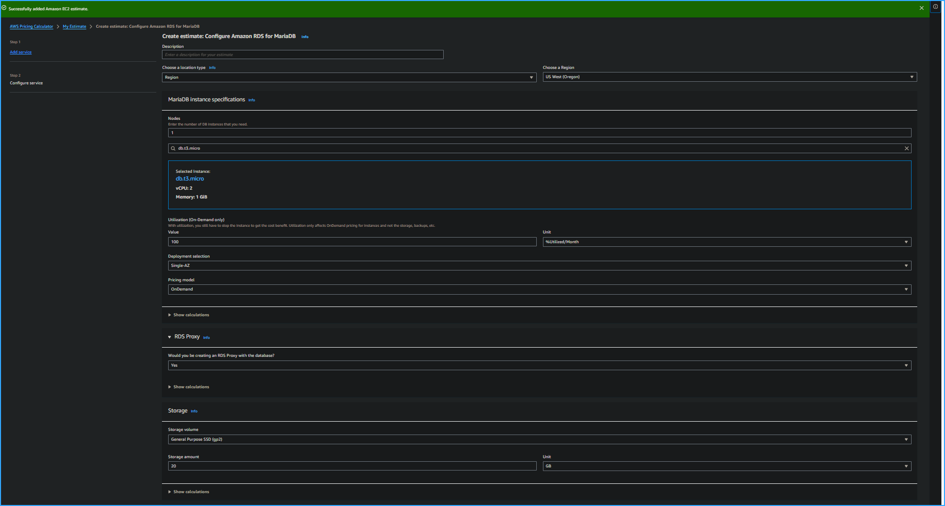 Using AWS pricing calculator three