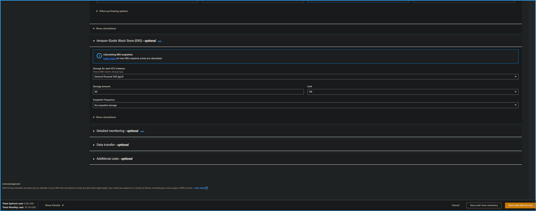 Using AWS pricing calculator two