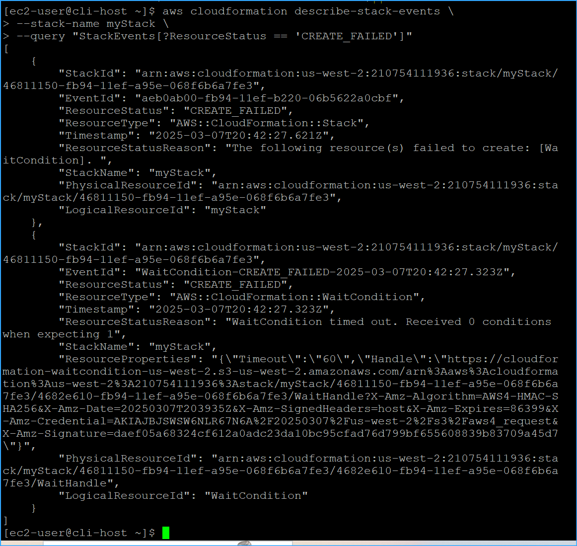 Create failed caused by same wait condition as before