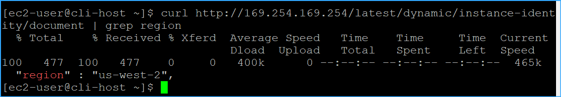 Discovered region of CLI host instance