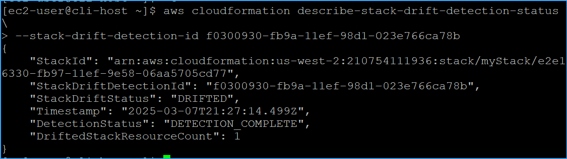 Monitored drift detection status